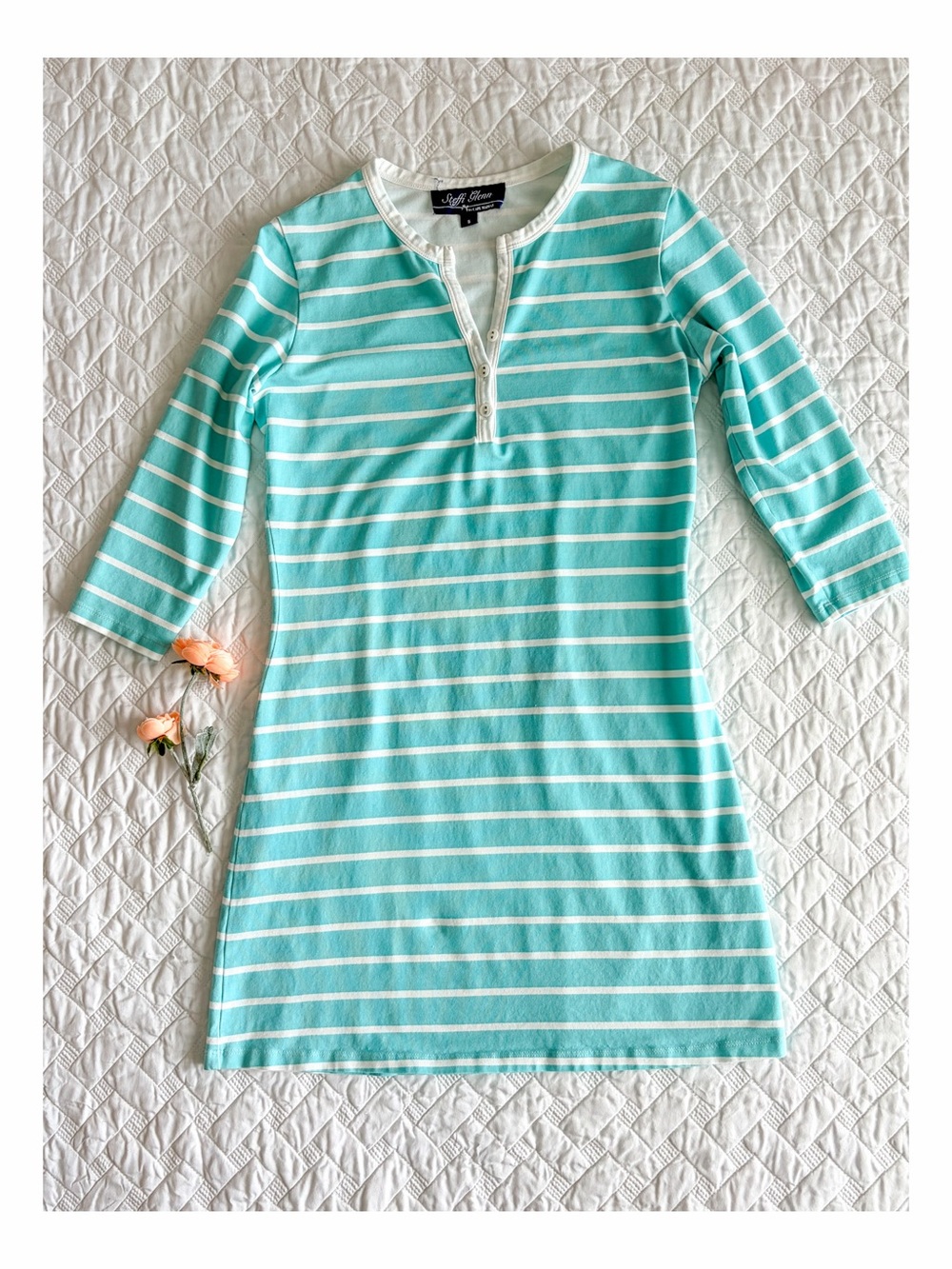 Steffi Glenn by Cape Madras Pima Cotton Striped Knit Dress Blue and White Sz S